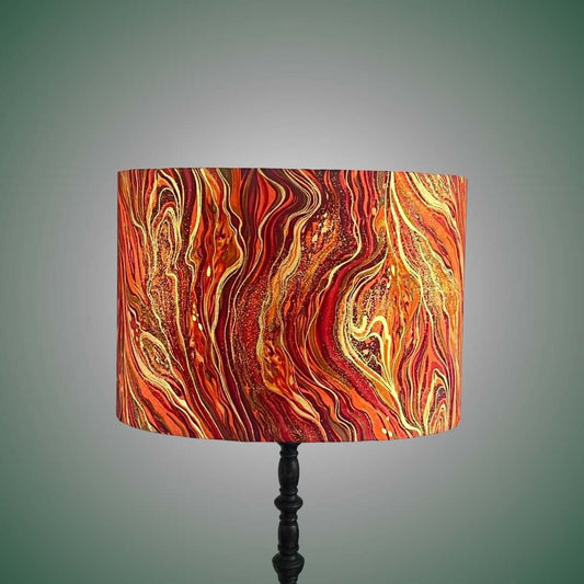 liquid marle effect drum lampshade orange red & gold swirls