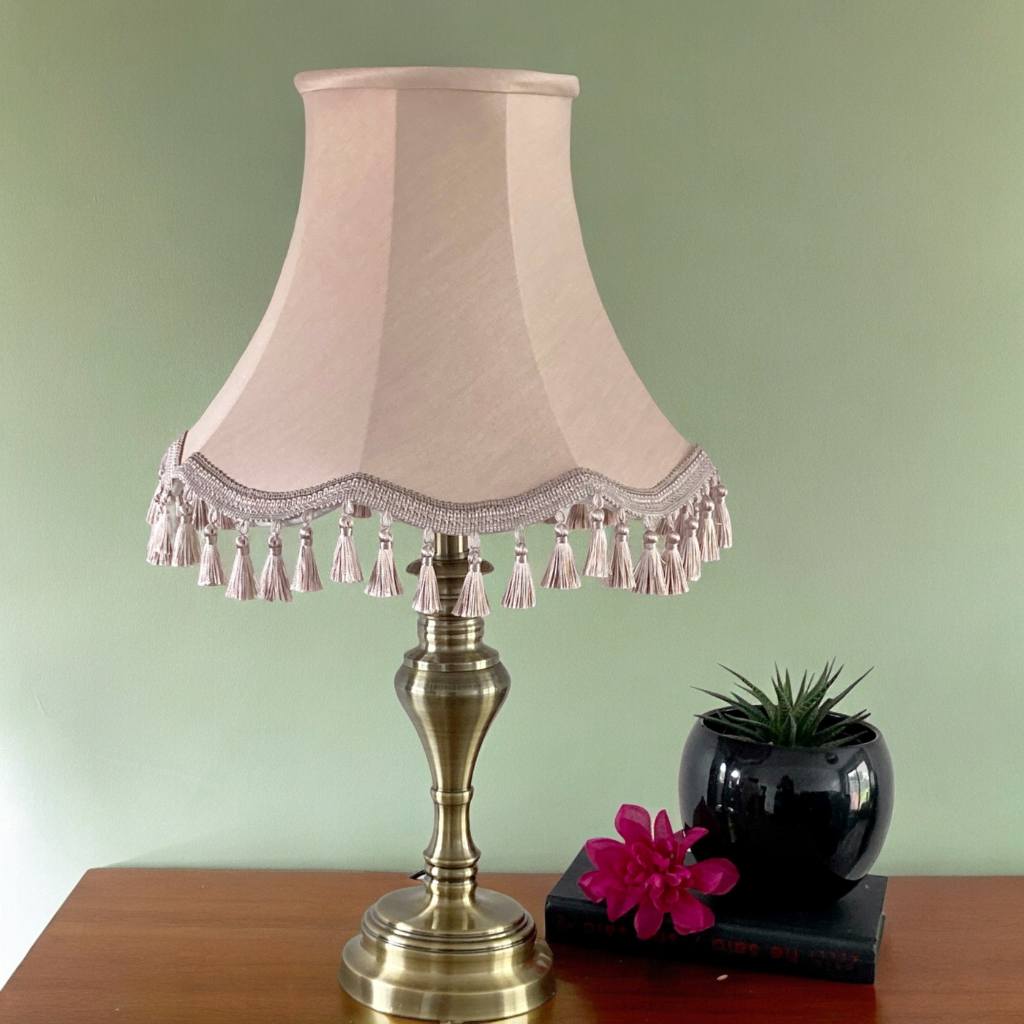 Lampshade recovers restoration leicestershire  pale pink bowed empire lampshade with tassels