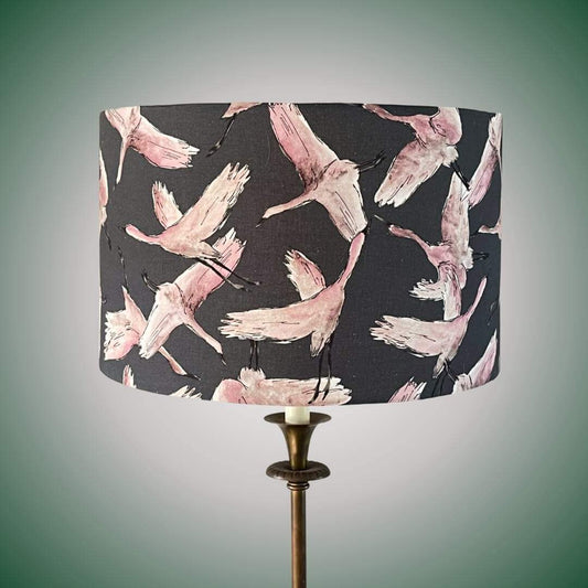 navy drum lampshade with flying birds