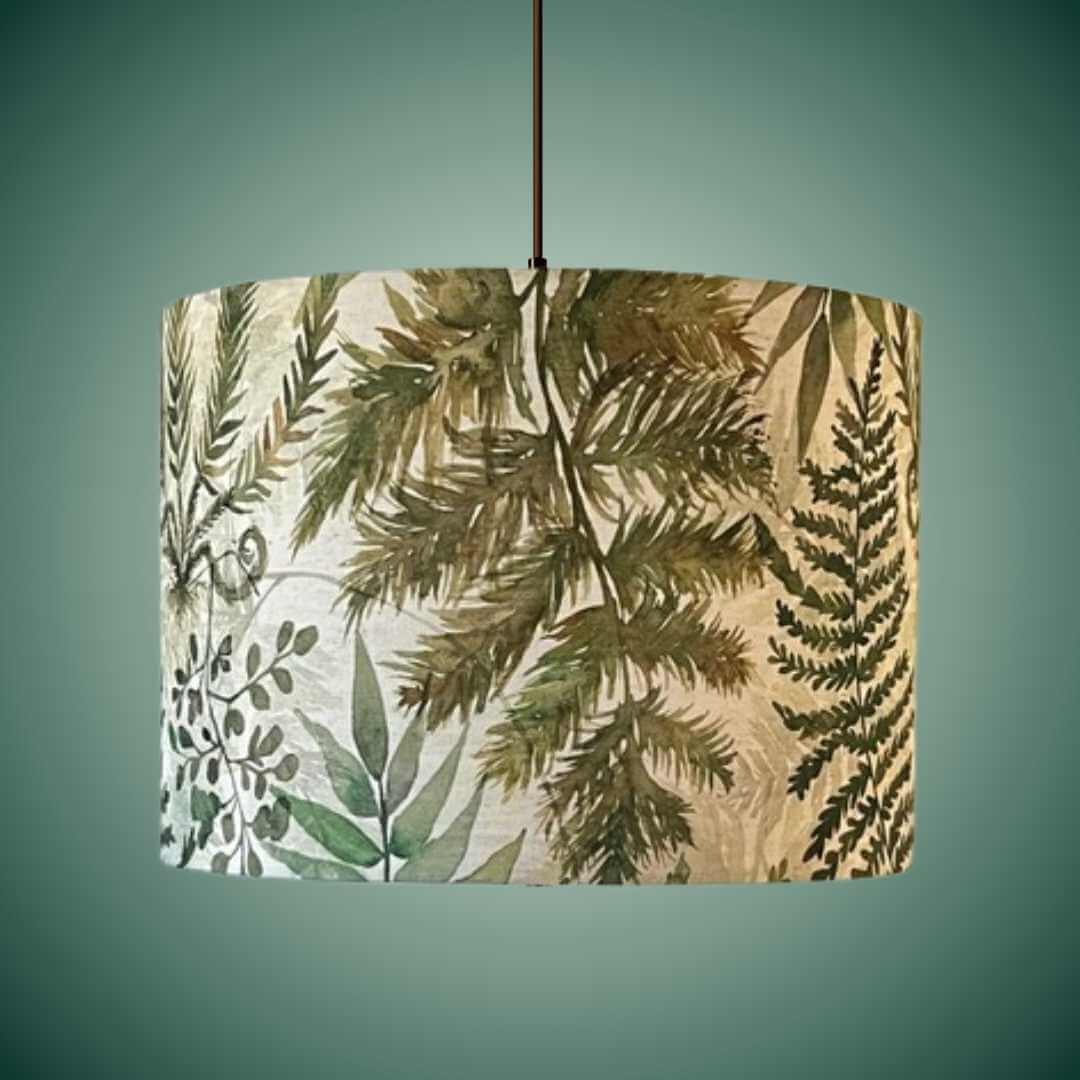 Voyage Maison Elowen drum lampshade with ferns and leaves 