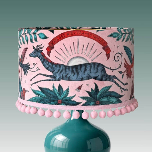 Zambezi Gazelle Pink Velvet Lampshade with Pom-Pom Fringe