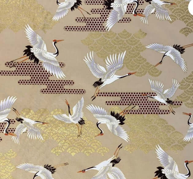 Oriental Art Deco Japanese Cranes Beige  Drum Lampshade