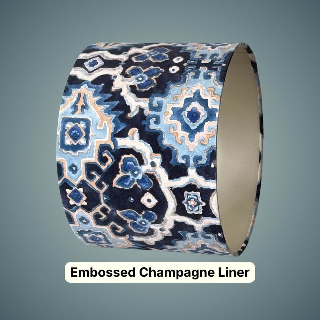 Linwood Kami Indigo Drum Lampshade with Embossed champagne liner
