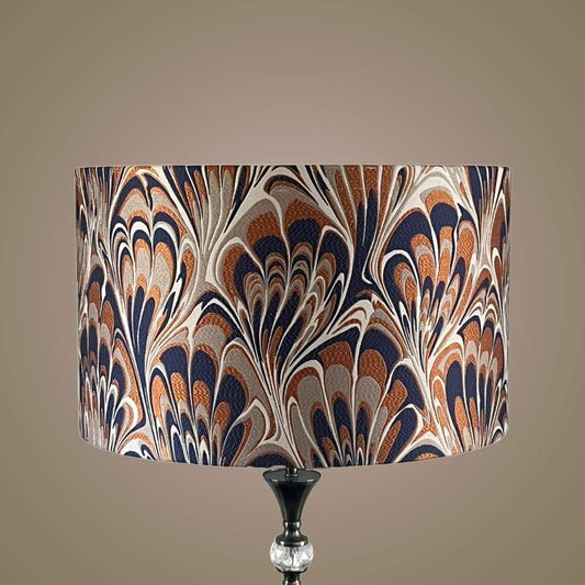 Orange and Navy Blue feather marble patterned lampshade 