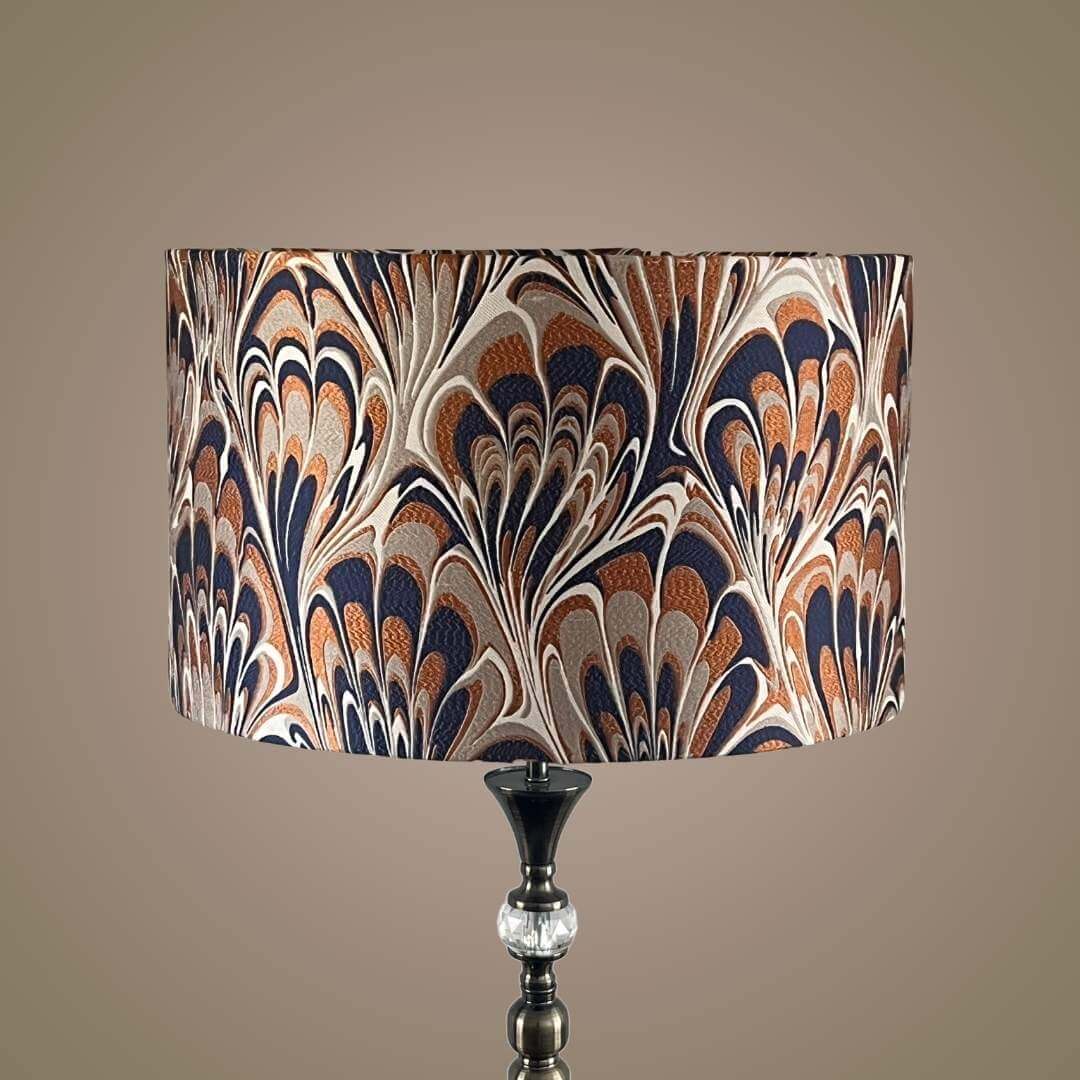 Orange and Navy Blue feather marble patterned lampshade 