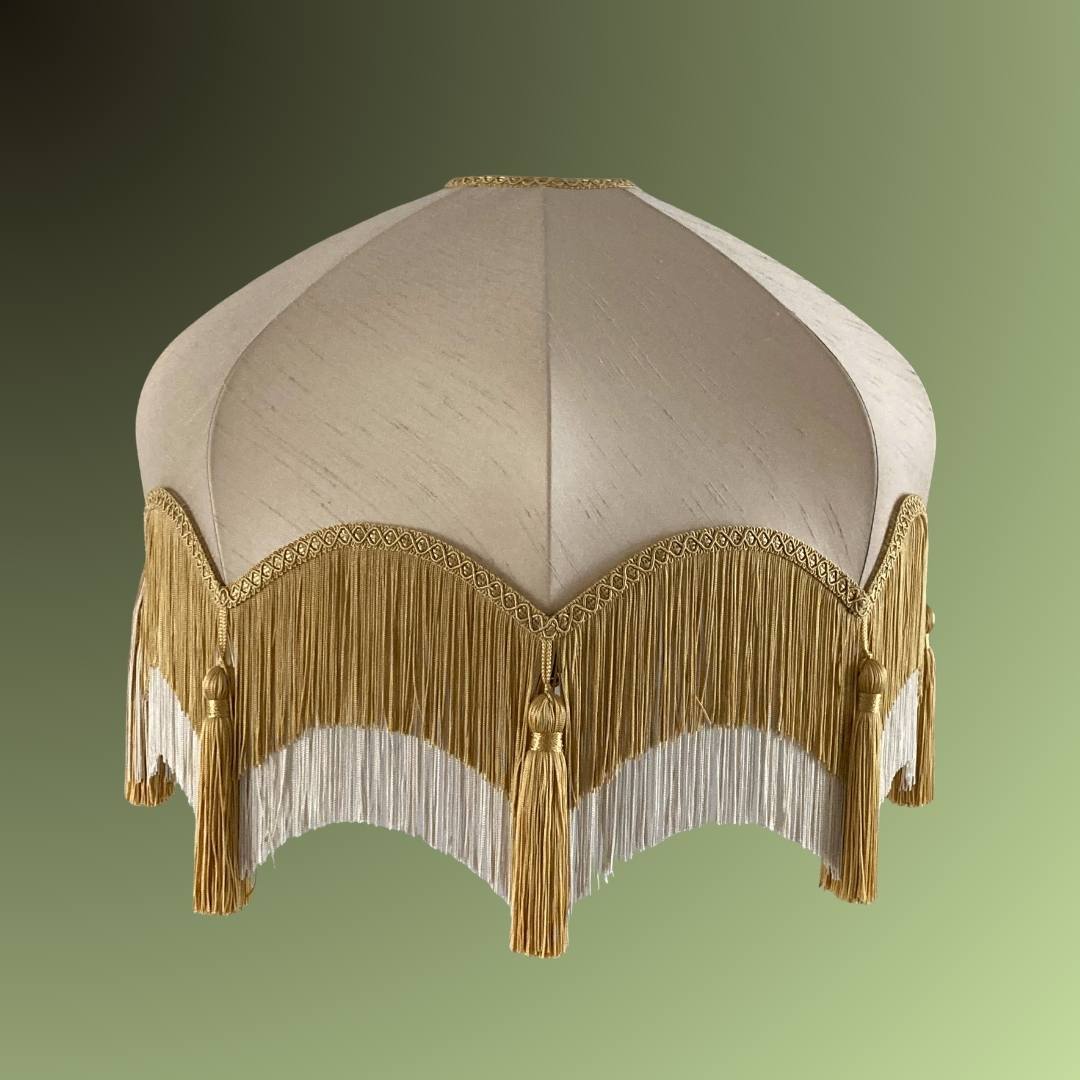 Vintage silk lampshade with 2 tiered fringe 