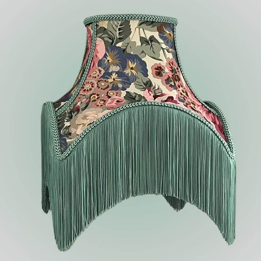 vintage style bowed empire lampshade with cut outs in floral chintz with fringe